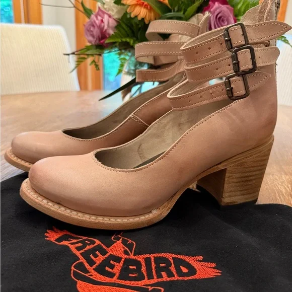 Freebird Tan Leather Ankle Strap Heels - Picture 1 of 1